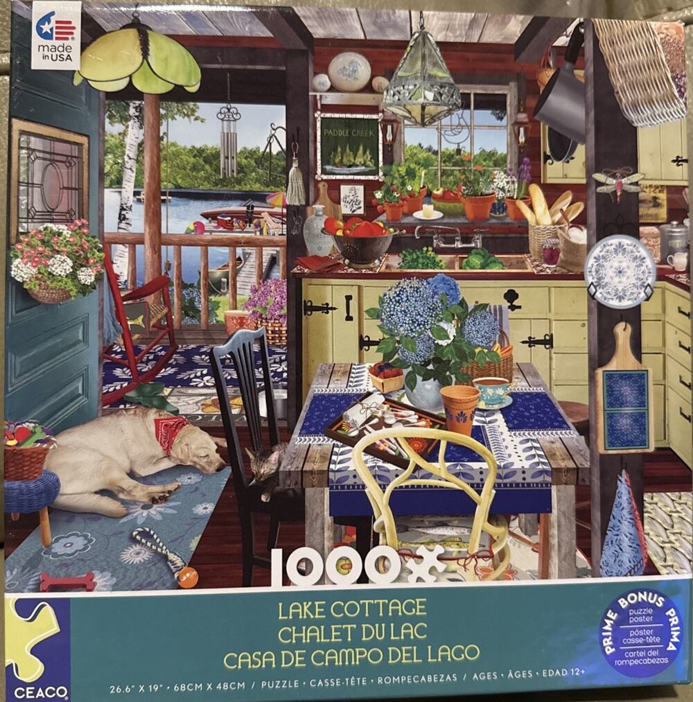 Ceaco "Tracy Flickinger" "Lake Cottage Chalet Dulac" 1000 Piece Puzzle COMPLETE